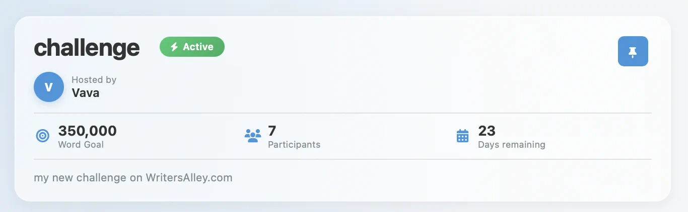 WritersAlley community writing challenge: shared word count goal and group progress with leaderboard for online writing challenges.